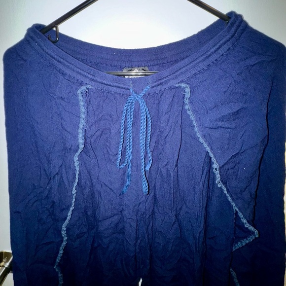 Angie Navy Textured Fabric Palazzo Pants - Picture 3 of 8